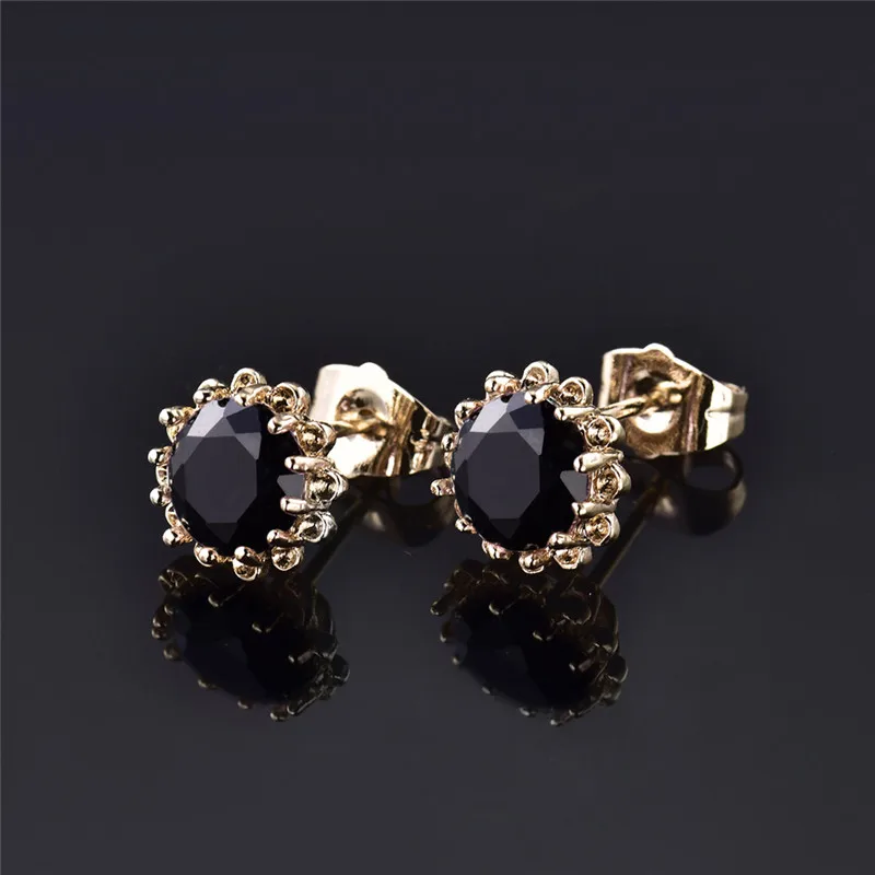 New 2017 Gold Color Stud Earring Cz Vintage Black Stones Crystal New 2017 Gold Color Stud Earring Cz Vintage Black Stones Crystal Earrings For Women Fashion Flower Jewelry E018b In From