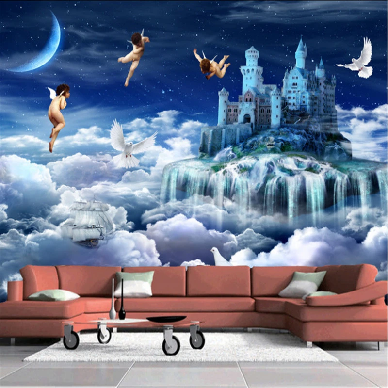 カスタム現代 3d 写真不織布壁画壁紙ファンタジー城天使エーゲ風景テレビの背景の壁子供のルーム Tv Background 3d Photomodern 3d Aliexpress