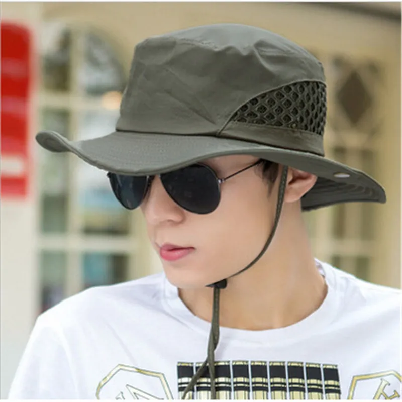 Sun Hat Bucket Camo Summer Men Women Fishing Boonie Hat Sun UV Protection Long Large Wide Brim Bob Hiking Outdoor - Цвет: Армейский зеленый