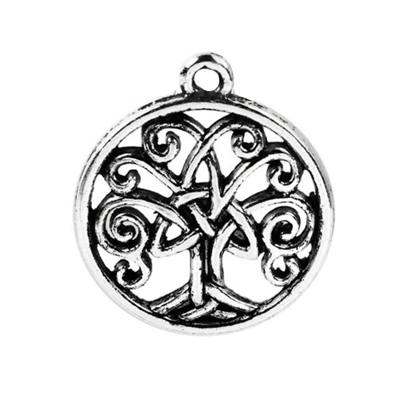 

DoreenBeads Zinc Based Alloy Pendant Round Antique Silver Tree Charms DIY Jewelry Components 24mm(1") x 20mm( 6/8"), 4 PCs