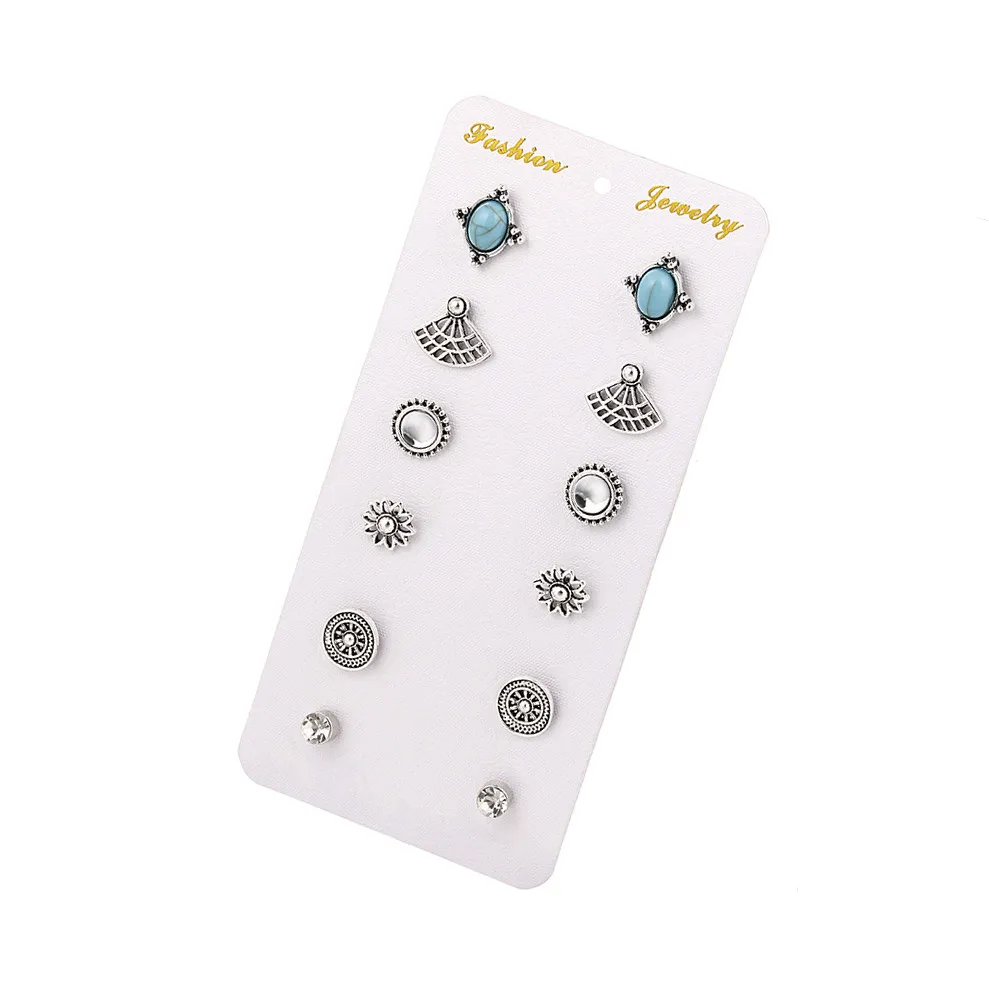 

2017 Hot-selling Cute Earring Sets Super Value 6 Pairs Round Square Ball Alloy Crystal Stud Earrings For Women Best Friend Gift