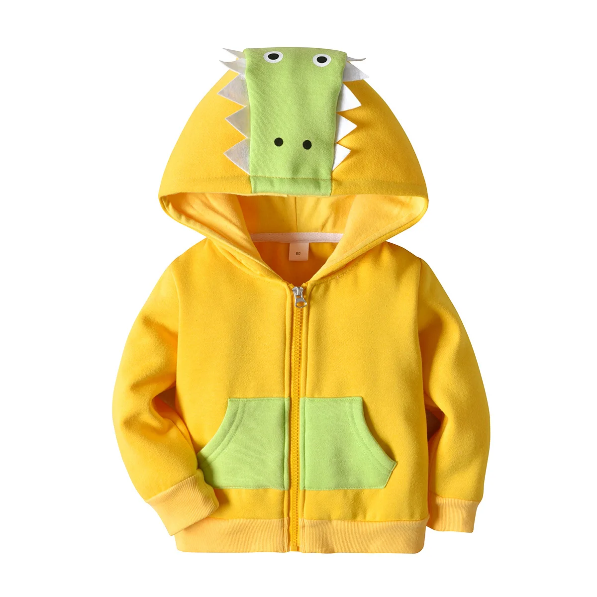 

AMISSA 2019 The New Kids Autumn Cotton Jacket Frog Cartoon Hooded Pocket Zipper Shirt Keep Warm Coat Children's Yellow Jacket