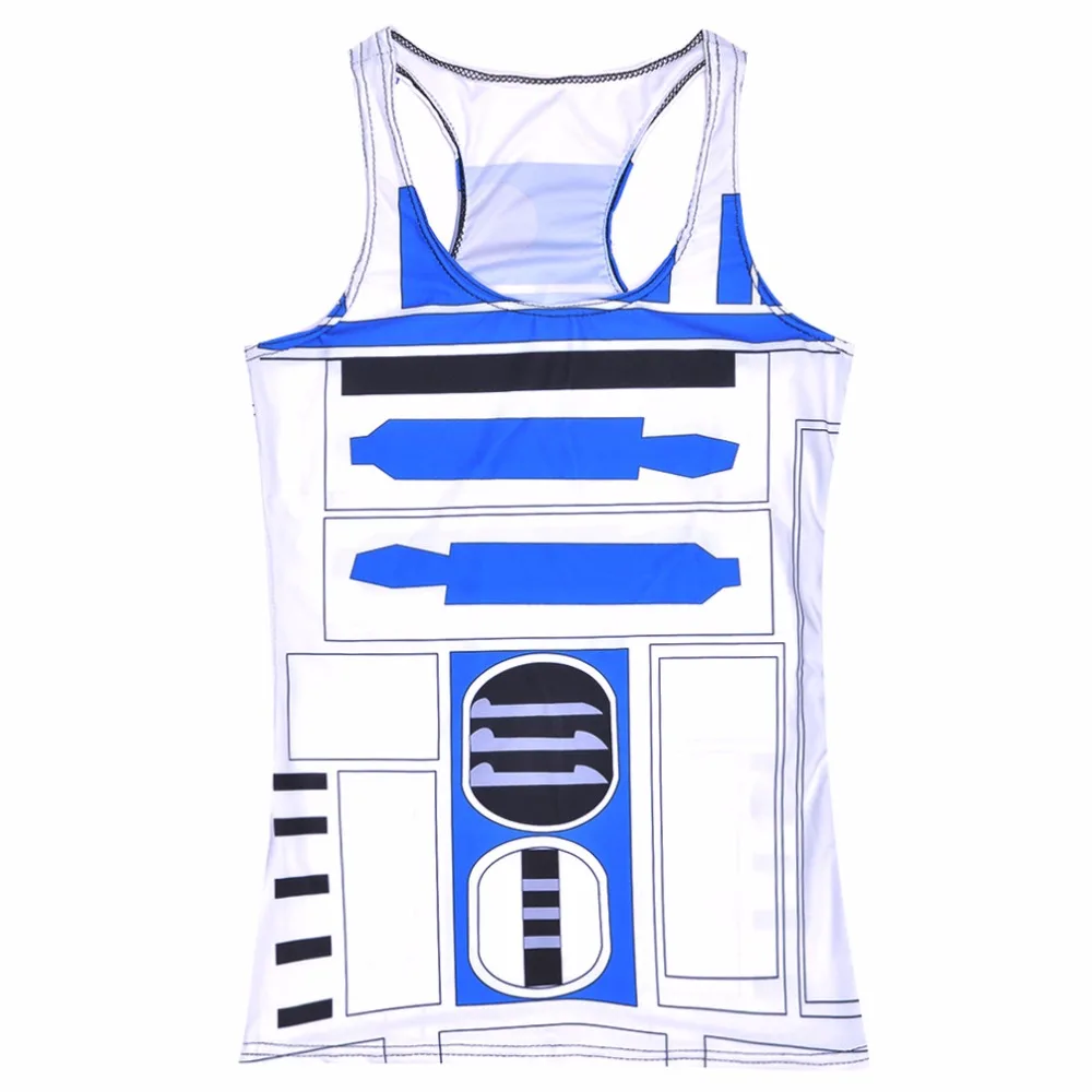 

Tops Star Wars Robot tank Shirts Singlet White Blue Stripe Women Robots Tank Tops Short Vest Elastic Camisole