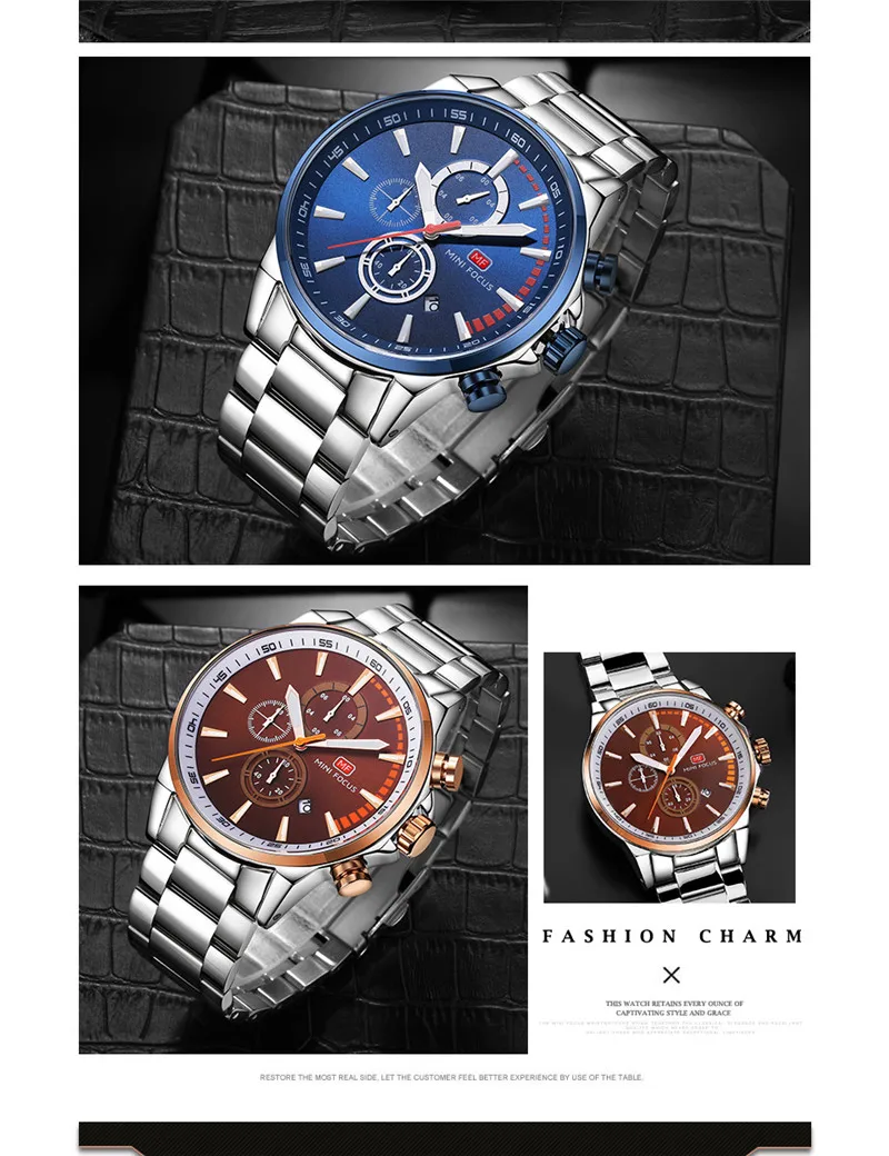 MINIFOCUS Для мужчин Watch Top Элитный бренд хронограф Дата s часы в стиле милитари