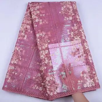 

Latest Design Onion High Quality African Tulle Lace Fabric With Sequins Embroidery French Net Lace Fabrics For Party Dress S1660