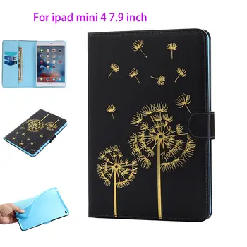 

Flip PU Leather Case For Apple iPad Mini 4 Back Cover flowers pattern Soft TPU Silicone Case Card Slots Protective Shell Funda