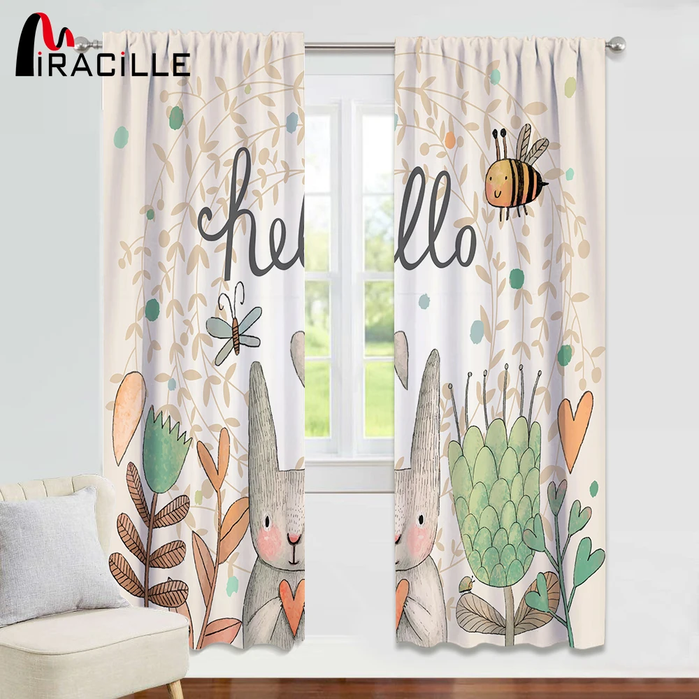 Miracille Rabbit Curtains For Living Room Decorative Cartoon Print Kids ...