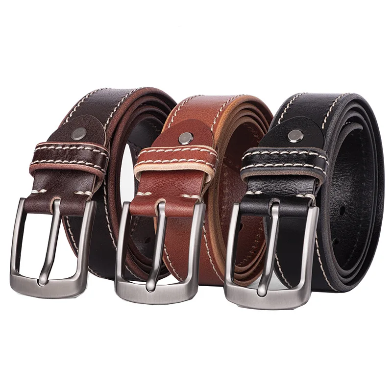 2019 LGFDBb315 Men top full grain leather cowhide genuine leather belts double stitched man belt ...