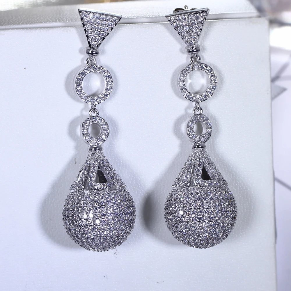Luxury large dangling earrings big ball drop Great quality jewelries crystal zirconia brincos joyas Drop earring jewelry