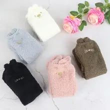 Женские хлопковые носки, плотные теплые коралловые флисовые Носки, вышитый милый кот, борода, пушистые уши, носки без пятки, носки-тапочки, разные цвета