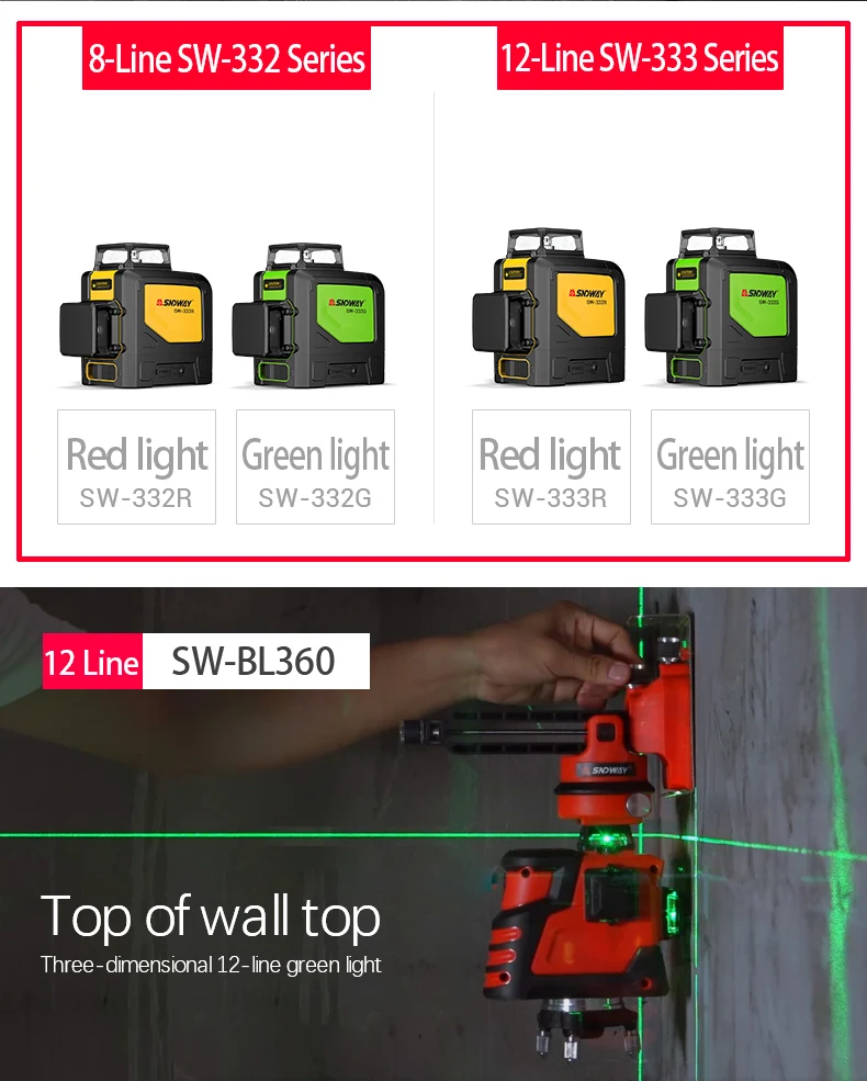 Лазер sndway зеленый уровня лазерный уровень 360 градусов лазерный уровень 3D поворотный самовыравнивающийся с вертикальным горизонтальным 12 линий лазерный уравнитель