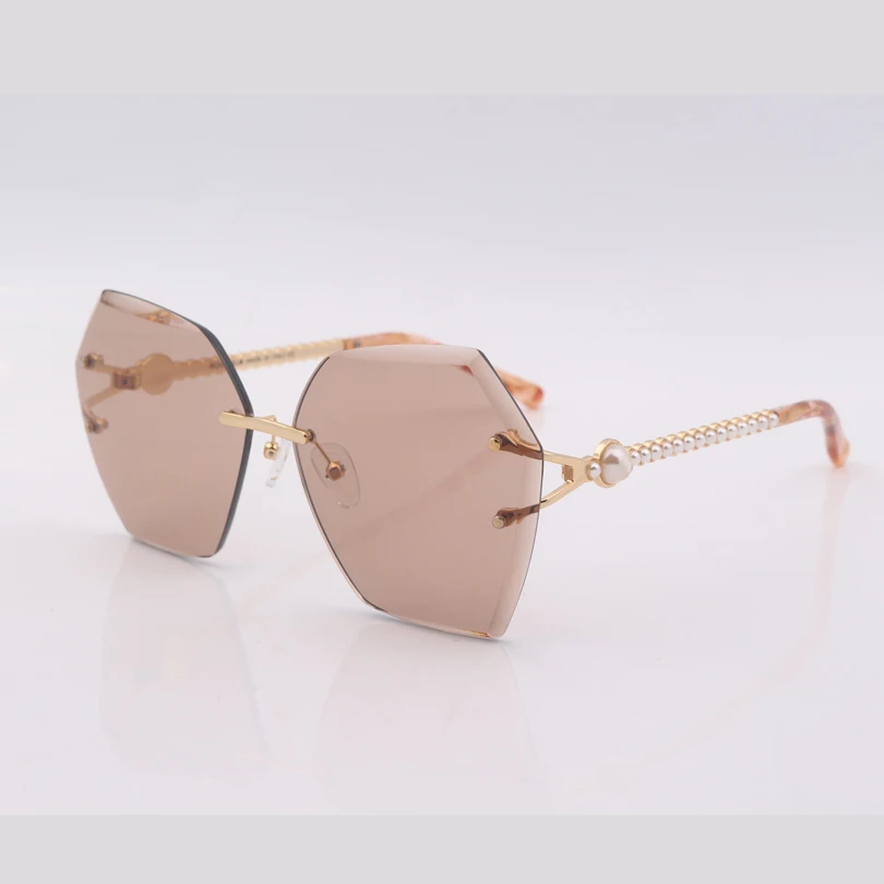 

High quality sixangle frame brown lens women sunglasses fashion sunglasses women with plastic pearls