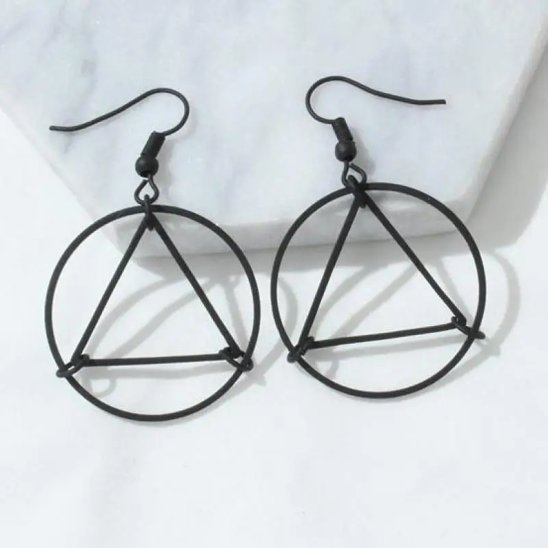 

European And American Foreign Trade Minimalist Hollow Triangle Earrings, Circle Geometric Modeling Wild Earrings Female Jewelry