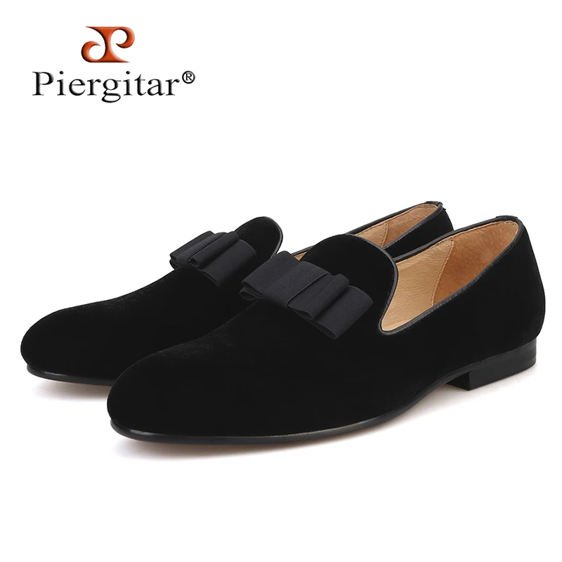 

Piergitar 2018 new style Handmade Men velvet shoes Banquets and Prom men Bowtie Loafers plus size men's dress shoes