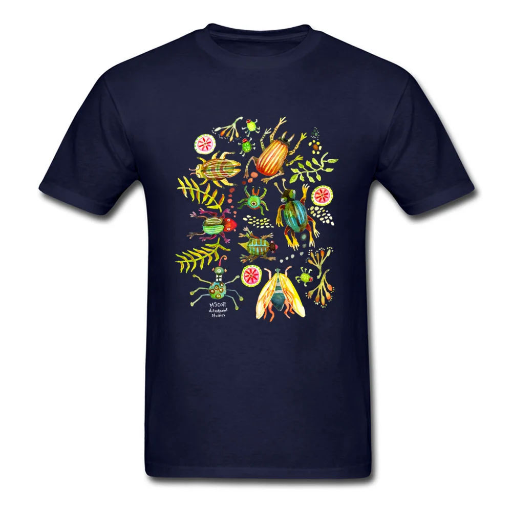 Print Top T-shirts Short Sleeve Printed 2018 Newest Men's Summer Tops Shirts Printed Tshirts Crewneck Cotton Fabric Beetles and Bugs and Insects Galore by dotsofpaint navy