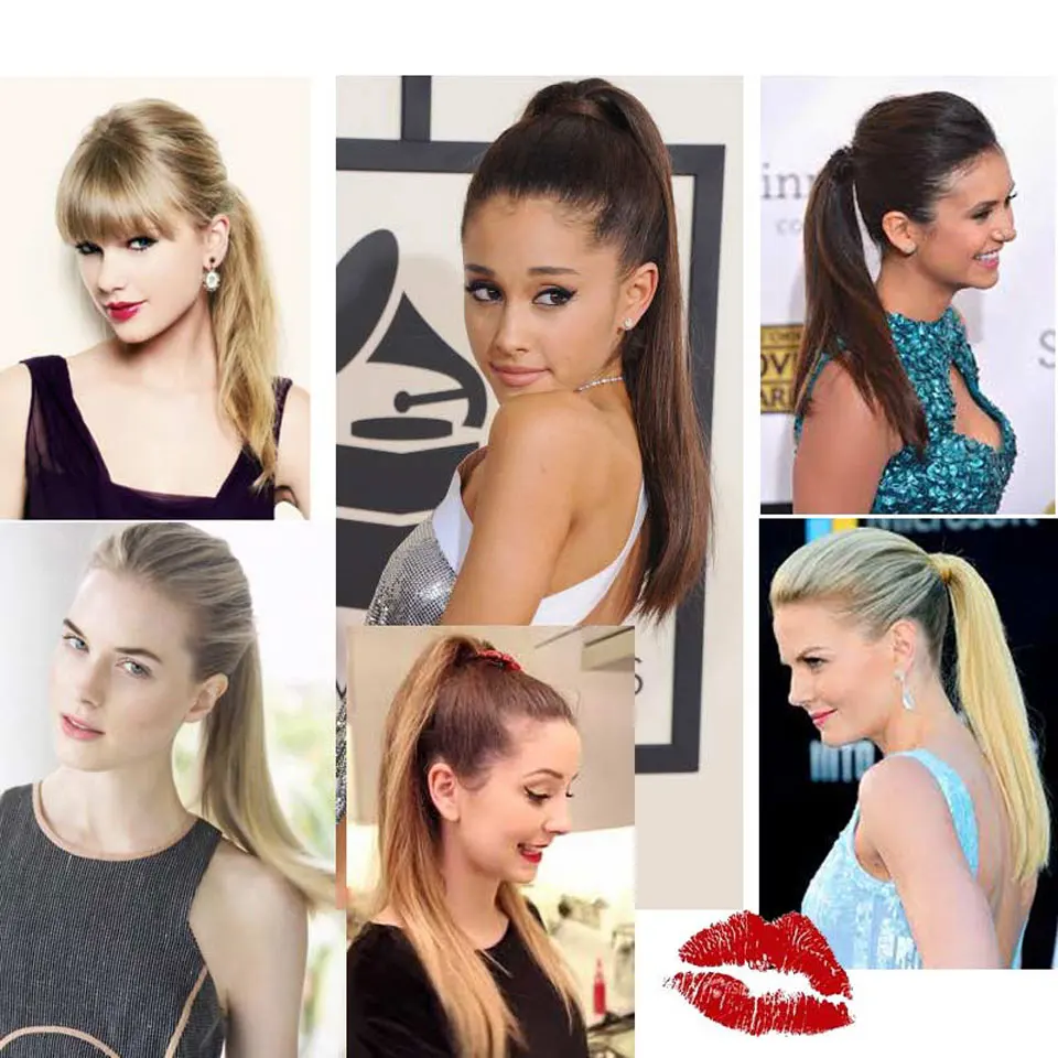 Doris beauty Long Straight False Hair 22'' Synthetic Ponytail Wrap Heat Resistant Fiber Clip in Hairpiece Hair Extensions