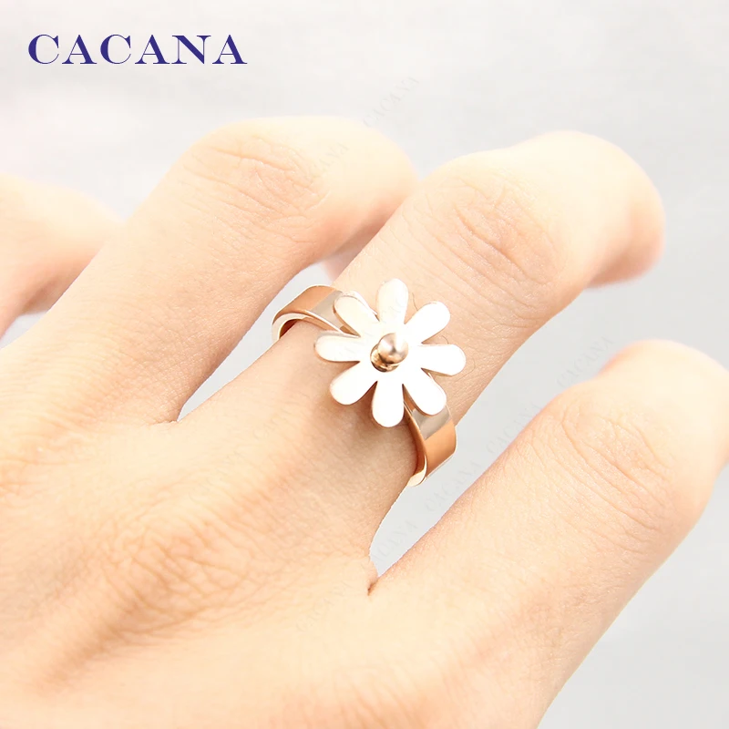 CACANA Stainless Steel Rings For Women Golden Flower Fashion Jewelry Wholesale NO.R159