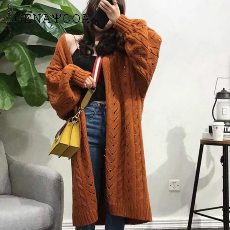 

Genayooa Cardigan Women Long Sleeve Casual Long White Knitted Cardigan Women Lantern Sleeve Sweater Loose Cardigan Femme