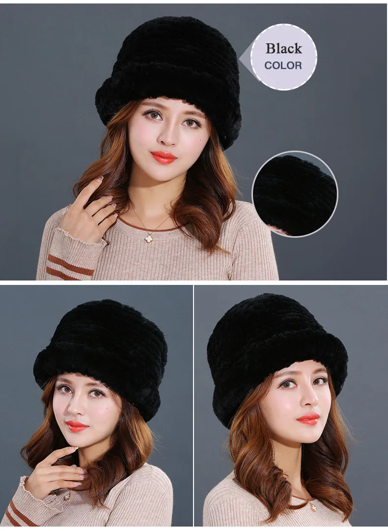 Luxury Natural Fur hats Fur Bucket Hat Russian Real Rex Rabbit Fur Hat Female Solid Women's Winter Cap Ladies (16)