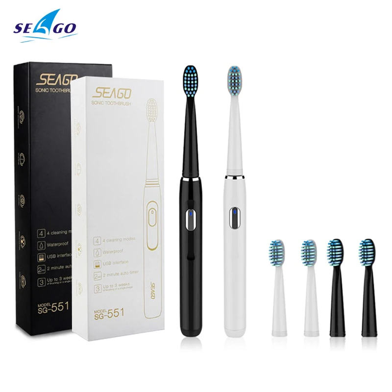 

Seago SG-551 Sonic Adult Electric Toothbrush Smart Timer 4 Modes Deep Oral Clean USB Rechargeable Toothbrush with 3 Brush Heads