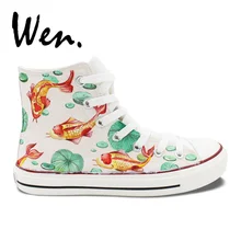 Вэнь мужская женская обувь с ручной росписью дизайн на заказ Cyprinus Carpio высокие парусиновые кроссовки на платформе тренировочные кроссовки на шнуровке