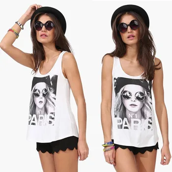 

Casual PARIS Honey Print O Neck Sleeveless Women Cotton T Shirt Tops 2019 Summer Back Cut Out T-shirt Harajuku