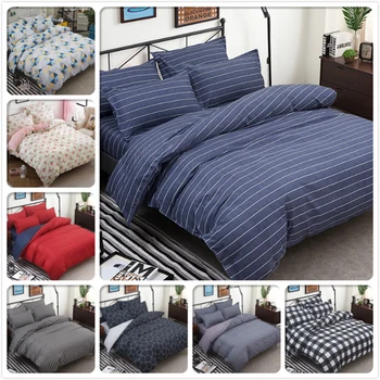 

Concise White Stripe Blue Bedding Set Soft Cotton Bed Linens King Queen Full Double Big Size Duvet Cover Bedsheet Pillow Case 2m