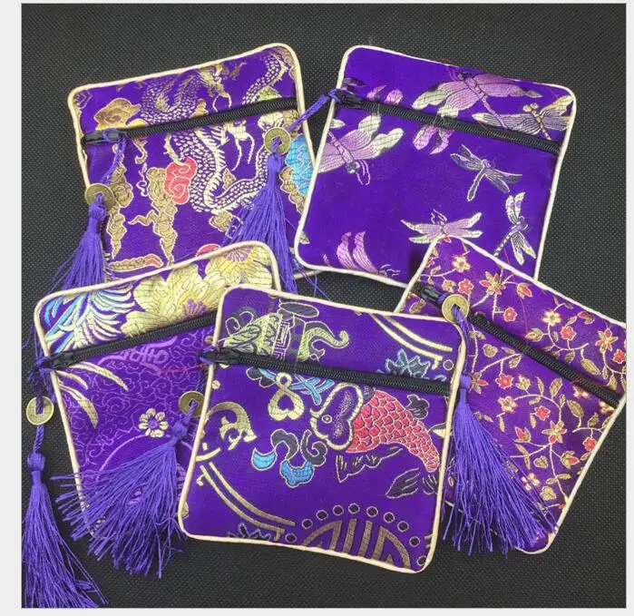 30 pcs/lot Handmade Cloth Zip Bags for Gift Embroidered Women Purse Coin Wallet Bag Tassel Storage Pouch Wholesale
