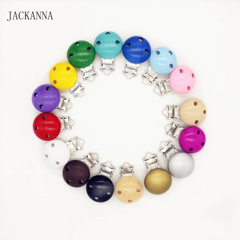 10PCS Safe Natural Wood Baby Pacifier Clips Metal Holder Wooden Round