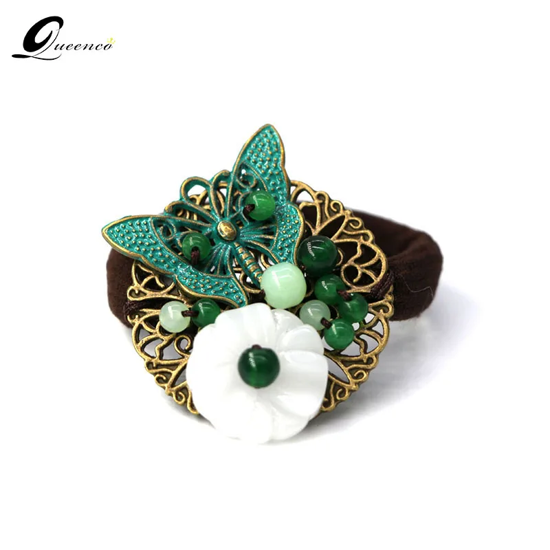 

Ethnic Green Alloy Butterfly Hair Rope Chinese Style Headpiece Vintage Jewelry Ethnic Hair Accessories Women Ornament