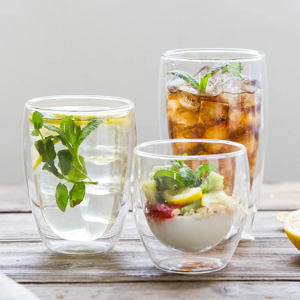 Double layer coffee cup double layer glass heat resistant egg shaped