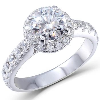 

TransGems 14K 585 White Gold 1carat 6.5mm F Color Halo Moissanite Engagement Ring for Women Wedding Gifts
