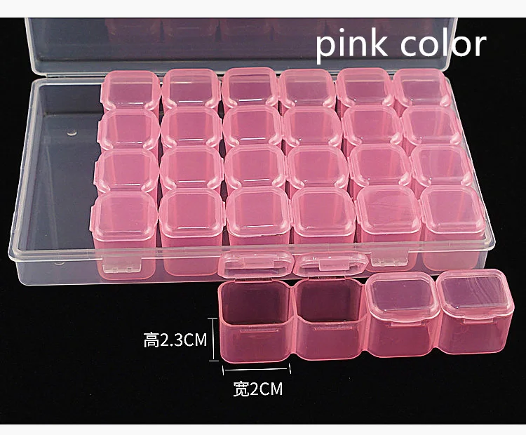 28/56 слотов Алмазная вышивка коробка алмазные аксессуары для рисования чехол Пластиковые Бусины Дисплей коробки для хранения инструменты для вышивки крестом коробка - Цвет: 28slots pink