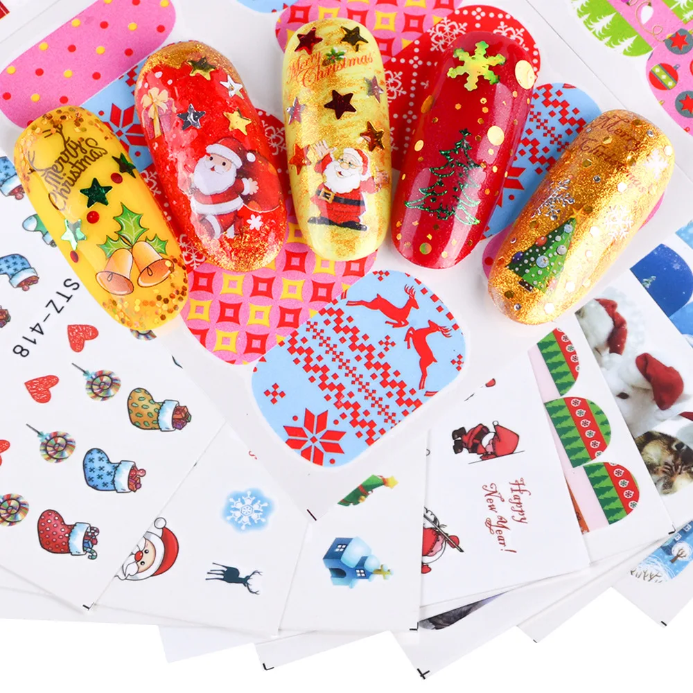

New 48PCS SET Winter Red Christmas Nail Art Stickers set bell Snowflake DIY Watermark Tattoo Nail Art Decal Craft Decoration