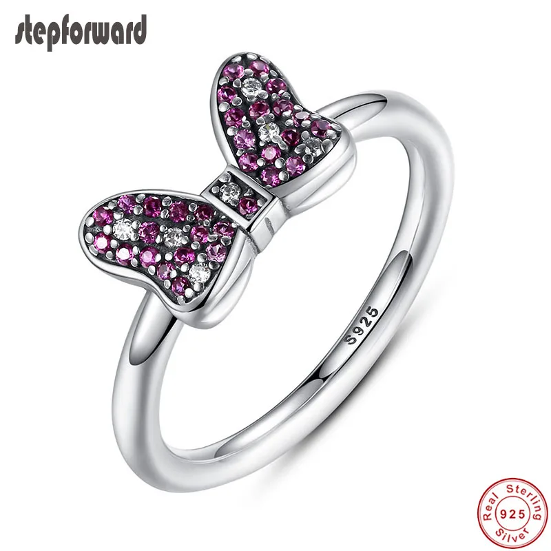 Popular Cute Cartoon Pink Stone Bowknot Design 100% 925 Sterling Silver Ring for women | Украшения и аксессуары