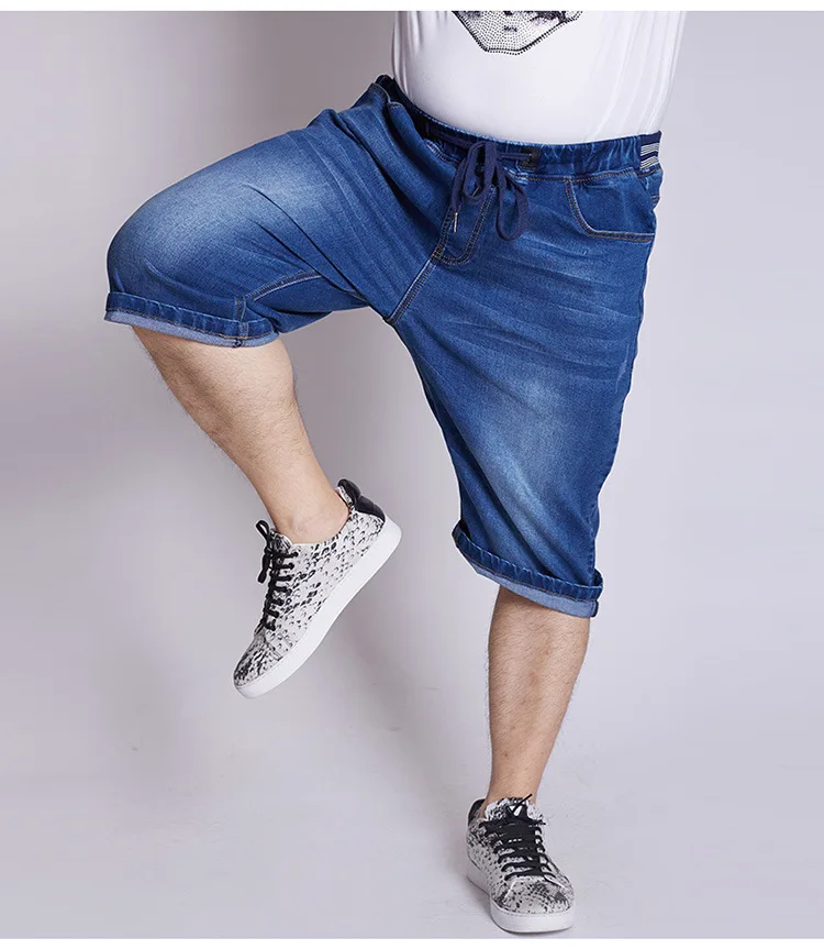 Летние мужские джинсы очень большого размера, эластичные джинсы с завышенной талией, ковбойские шорты большого размера, размер 32-50, укороченные штаны 7XL