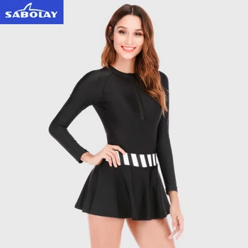 

SABOALY Long Sleeve slim conjoined ins swimsuit ladies with breast pads conservative Large Size Swimsuit wholesale VL901