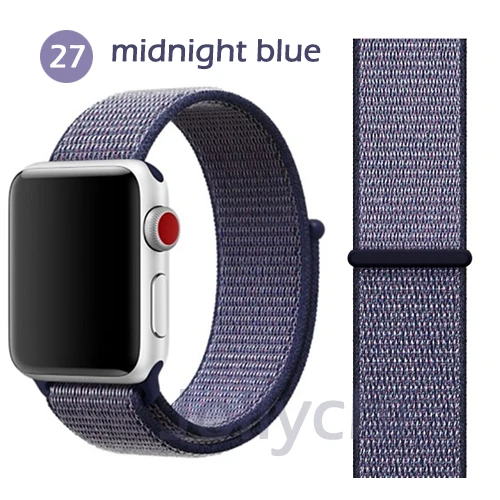midnight blue Дышащая повязка для apple Watch Series 4 3 2 полосы 44 мм 42 мм нейлон мягкая замена Спортивная петля для iwatch 4 3 2 1 40 мм 38 мм - Цвет ремешка: midnight blue