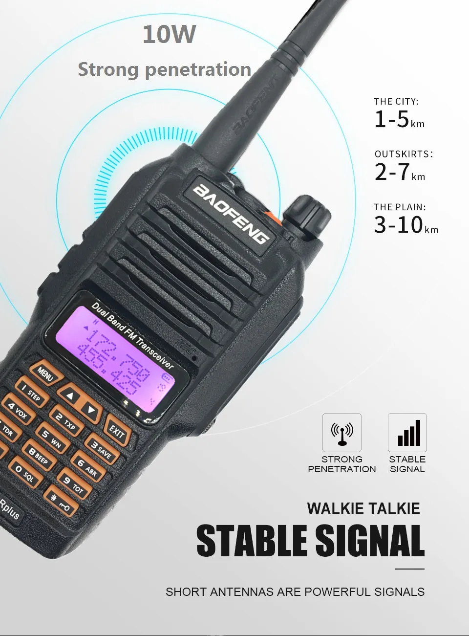 BAOFENG UV-9R плюс 10 Вт портативная рация 10 км водостойкий UHF VHF Любительское радио, Си-Би радиосвязь станция КВ трансивер uv-9r Professional сканер