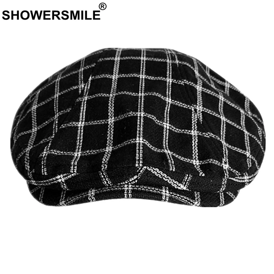 SHOWERSMILE, повседневная мужская кепка, летняя, льняная, берет, шапка, мужская, в клетку, серая, гусиная лапка, дышащая Кепка, s бренд, Duckbill, кепки для езды