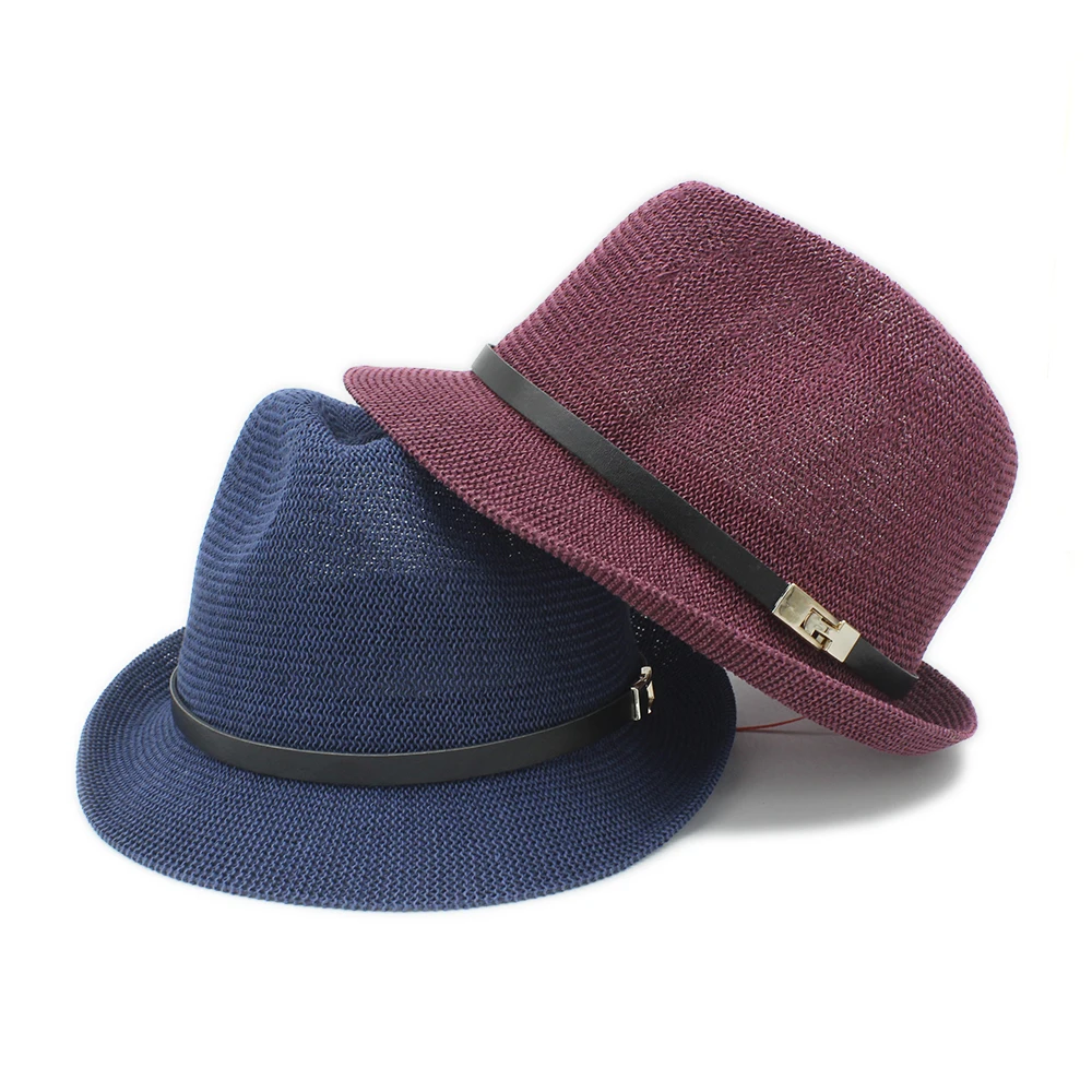 Hommes Femmes Paille Panama Chapeaux Sombrero large bord Sunhat Fedora Trilby Summer Caps