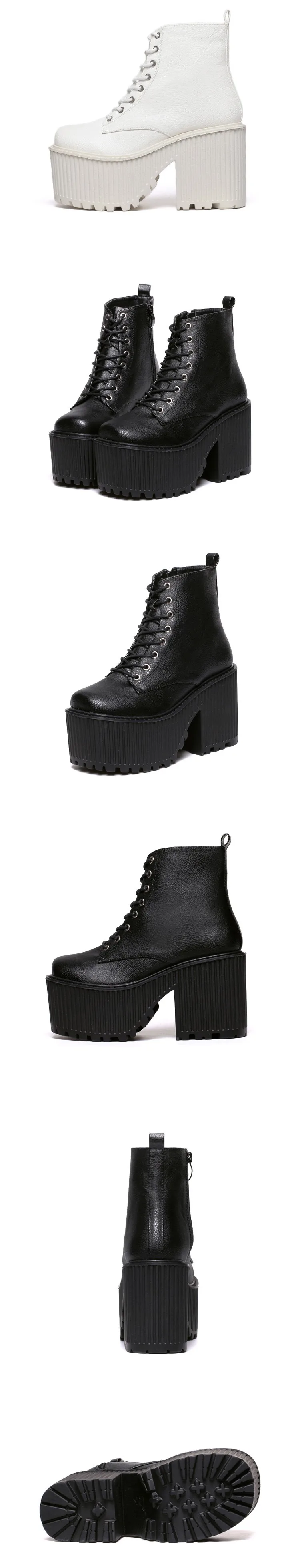Женские сапоги стильные зимние сапоги на платформе и высоком каблуке женские ботильоны мотоциклетные ботинки в стиле панк-рок обувь на платформе черного цвета