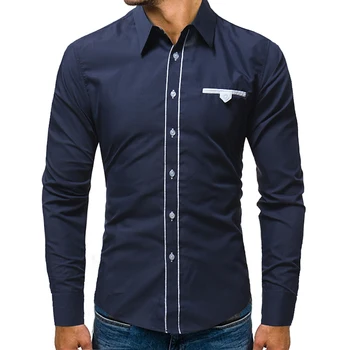 

Men Shirt 2018 Spring Brand Business Men'S Slim Fit Dress Shirt Male Long Sleeves Casual Shirt Solid color Camisa Masculina
