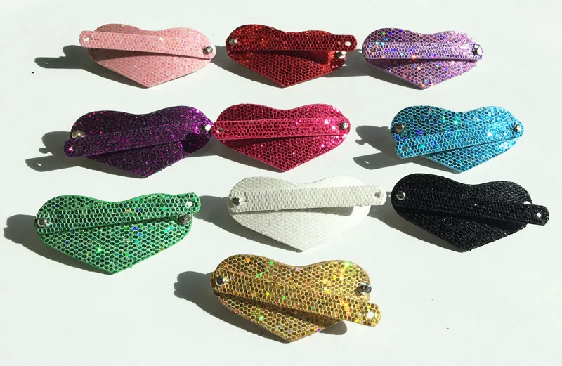 

Free Shipping! 10PCS Mixed color Sequins PU Leather Heart Hair Clips Fit 8mm Slide Charms Slide Letters DIY Accessories