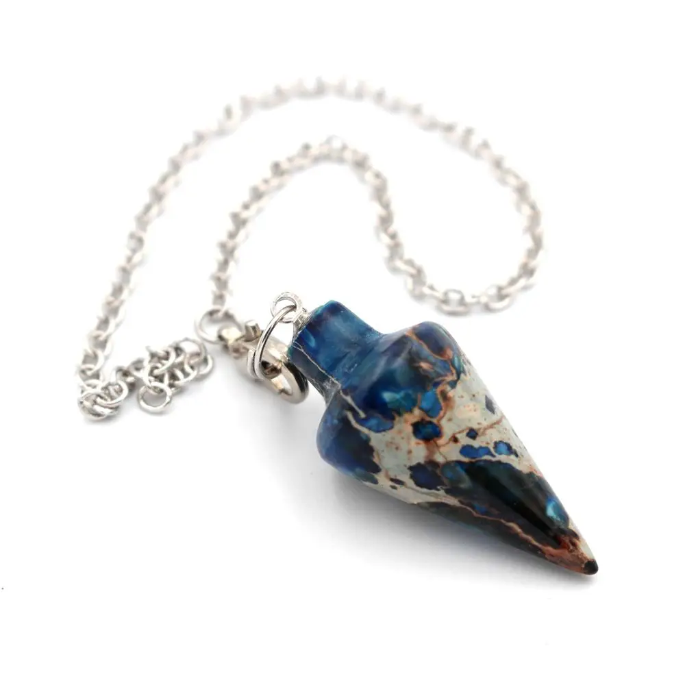 1х мужской женский камень из морских пород кулон из бисера "маятник" рейки Пирамида шестиугольная маятниковая цепь Подвеска, амулет - Окраска металла: blue