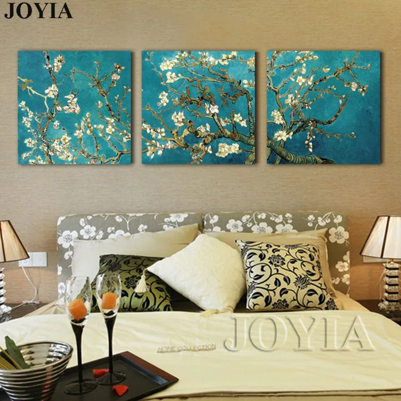 

Triptych Blossoming Almond Tree Pictures Van Gogh Reproduction Painting Wall Art Canvas Prints For Home Decoration Framed No