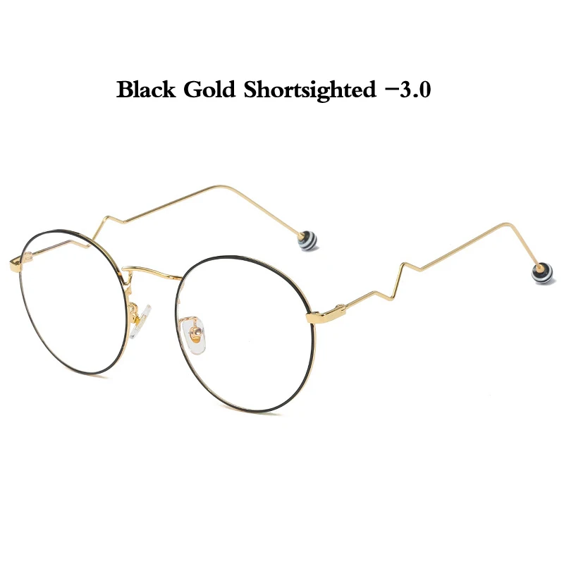 Zilead Классический анти синий свет круглый готовой близорукость очки Для женщин и Для мужчин металлические конфеты жемчуг зрелище очки для близоруких - Цвет оправы: black gold myopia3.0