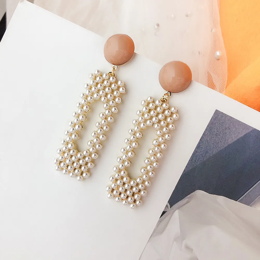 

Dominated 2019 simple atmospheric geometry of pearl Women Fashion temperament hollow rectangular Drop earrings Jewelry