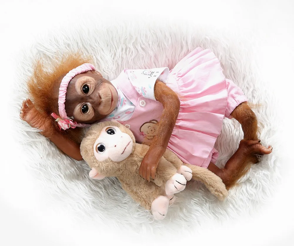 52cm Lifelike monkey Silicone Reborn Baby Girl Dolls with Pink suspender dress for Sale Simulation Ethnic Reborn Babies Gifts