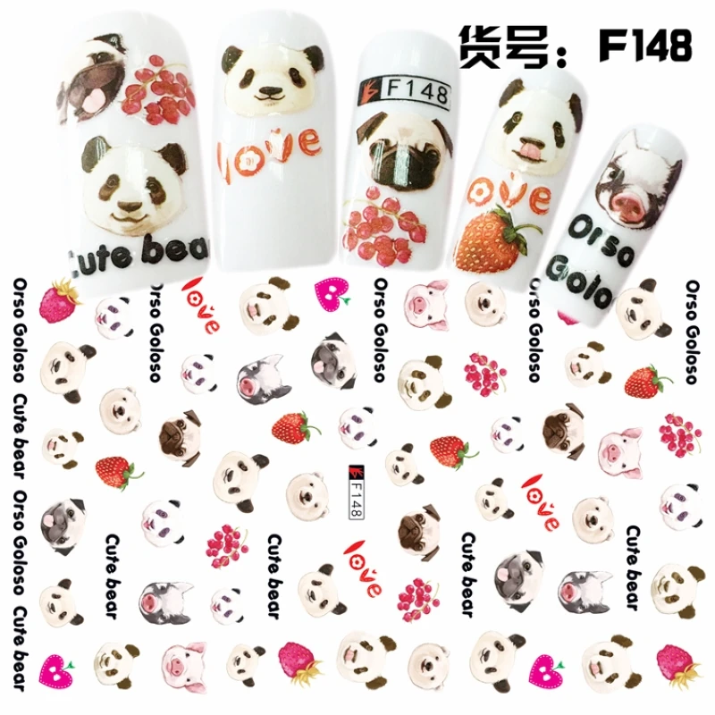 UPRETTEGO супер тонкий самоклеющийся 3D дизайн ногтей слайдер стикер мультфильм панда кошка собака улыбающиеся лица драгоценный камень F145-154